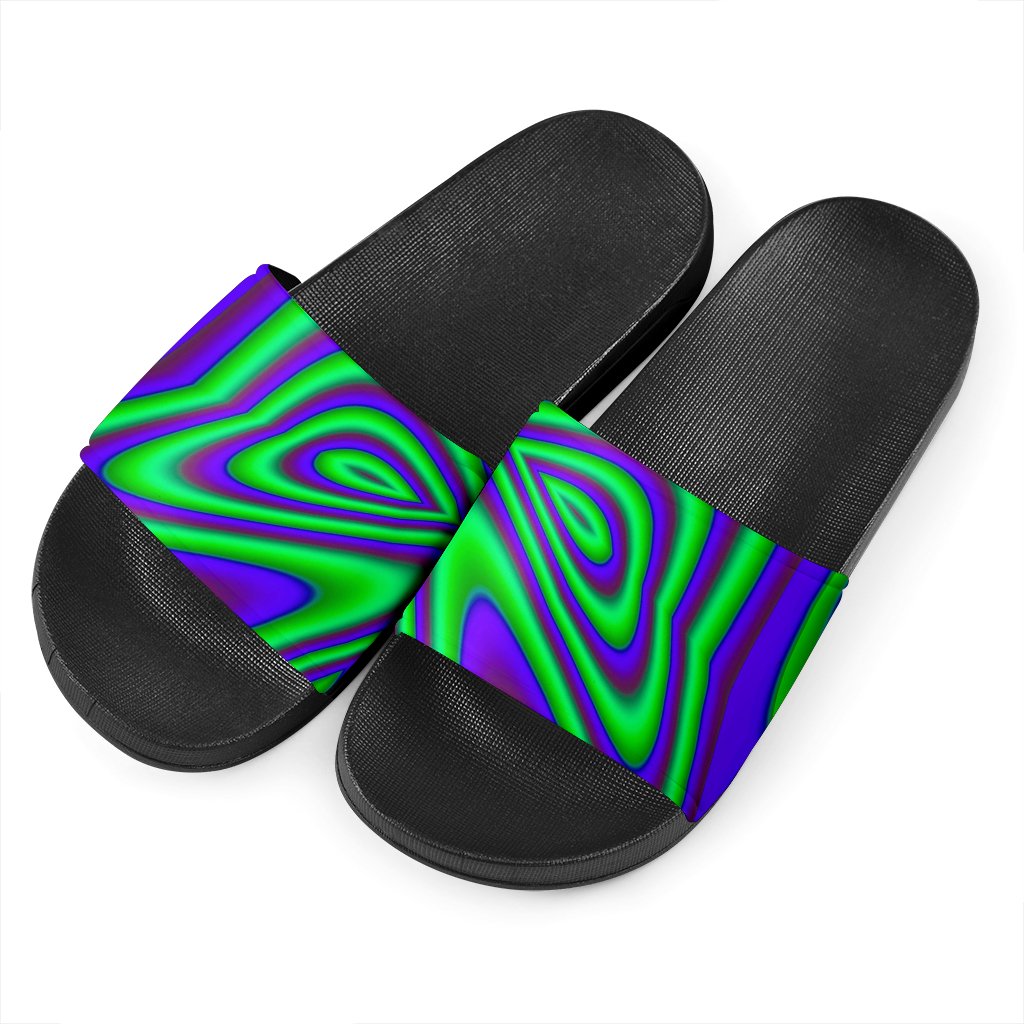 Purple Green Psychedelic Trippy Print Black Slide Sandals