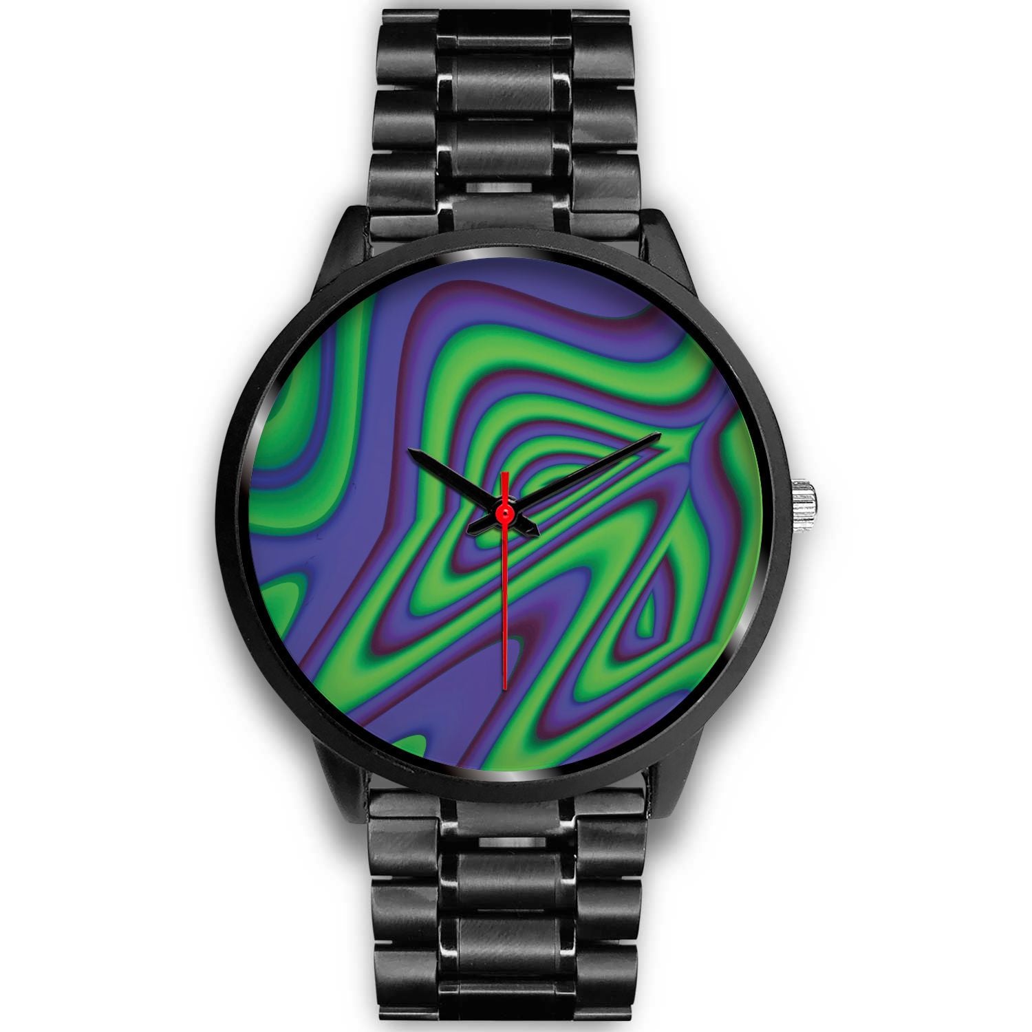 Purple Green Psychedelic Trippy Print Black Watch