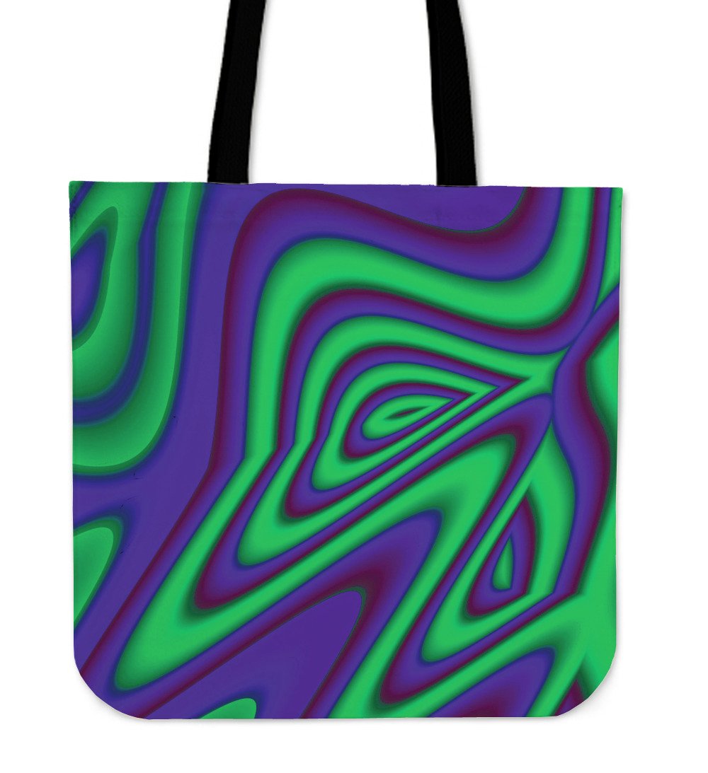 Purple Green Psychedelic Trippy Print Canvas Tote Bag