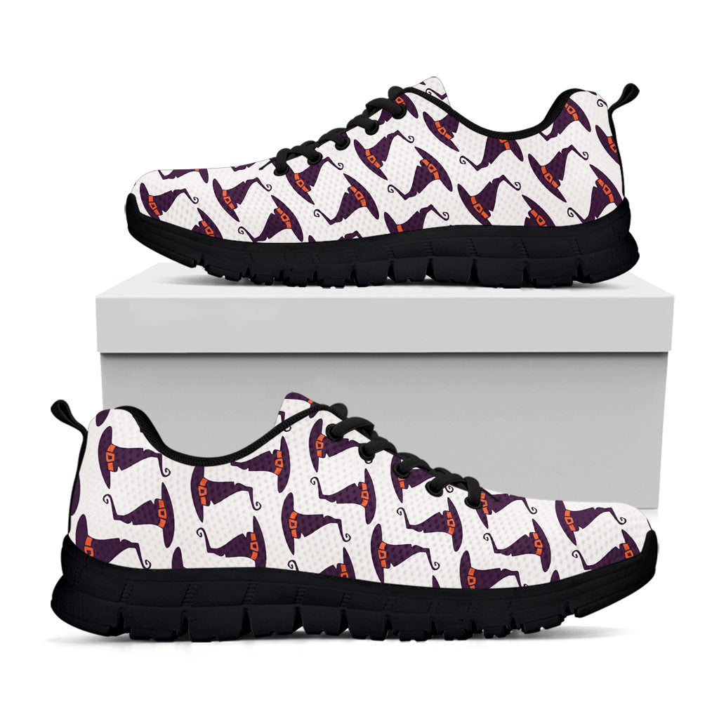 Purple Halloween Witch Hat Pattern Print Black Sneakers