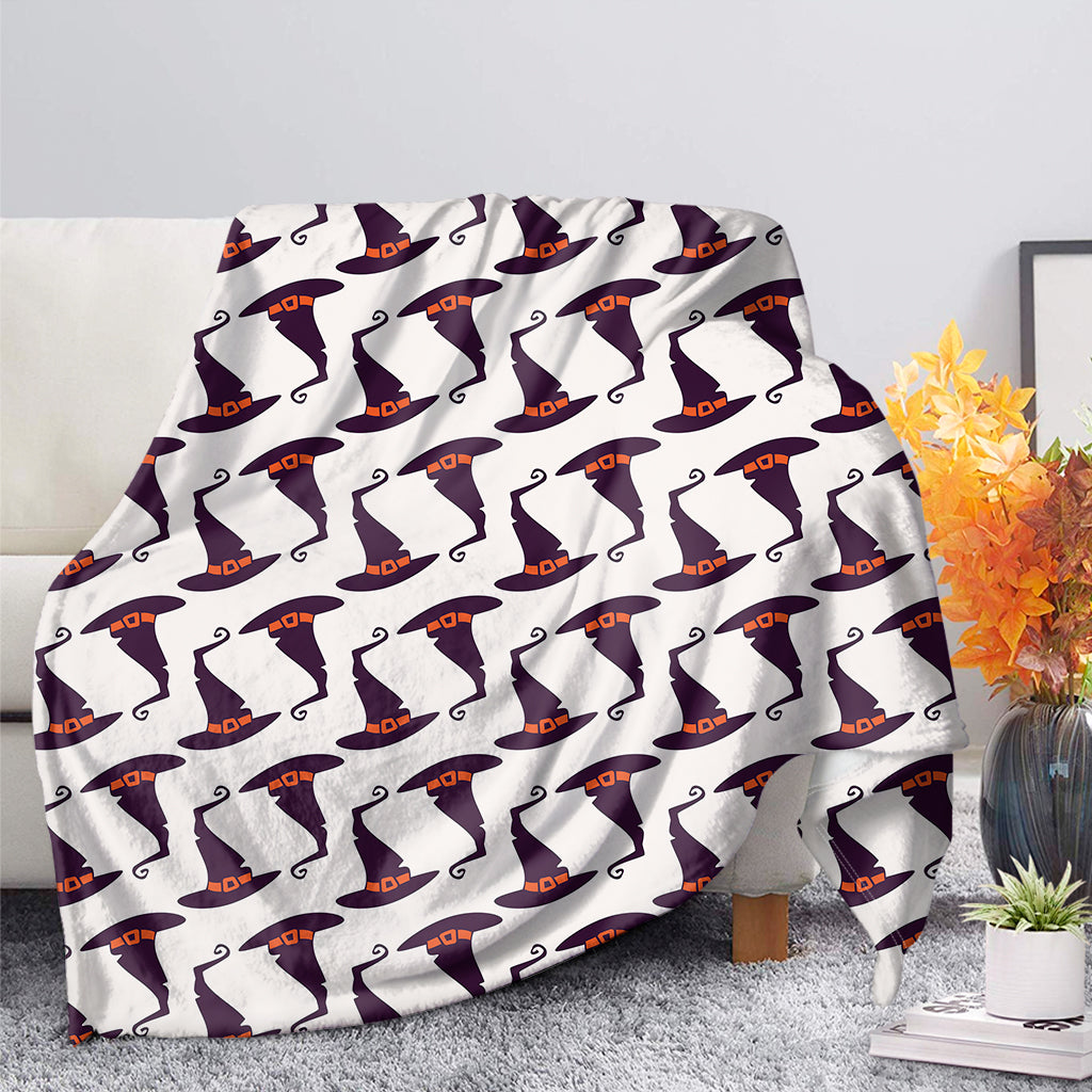 Purple Halloween Witch Hat Pattern Print Blanket