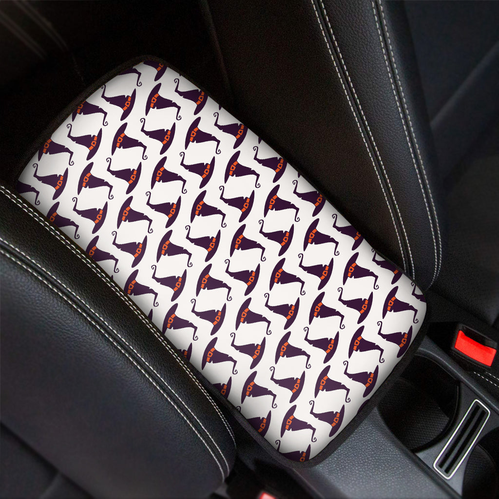 Purple Halloween Witch Hat Pattern Print Car Center Console Cover