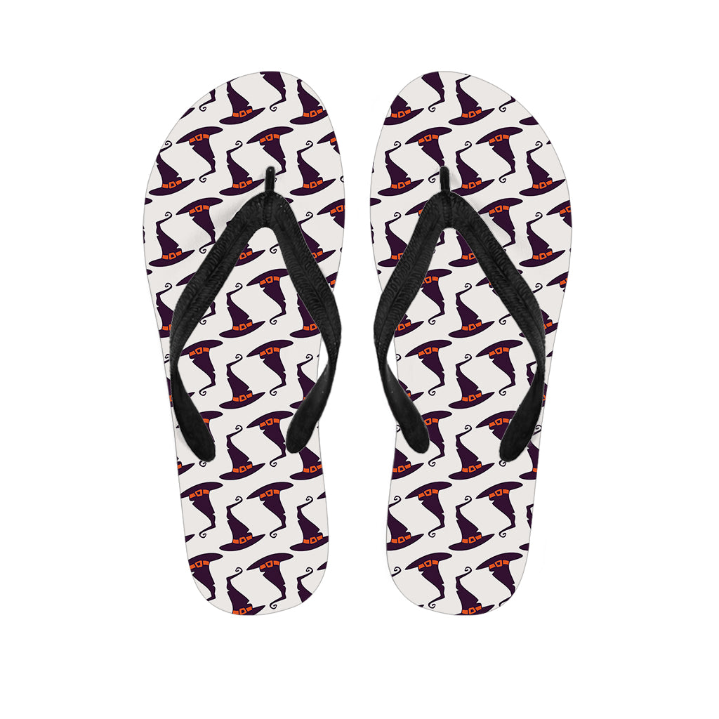 Purple Halloween Witch Hat Pattern Print Flip Flops