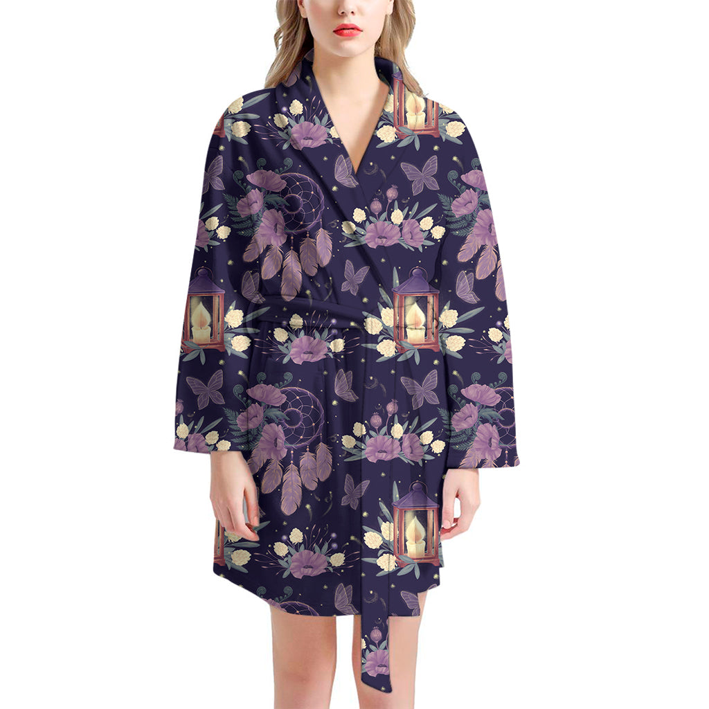 Purple Indian Dream Catcher Print Women's Bathrobe