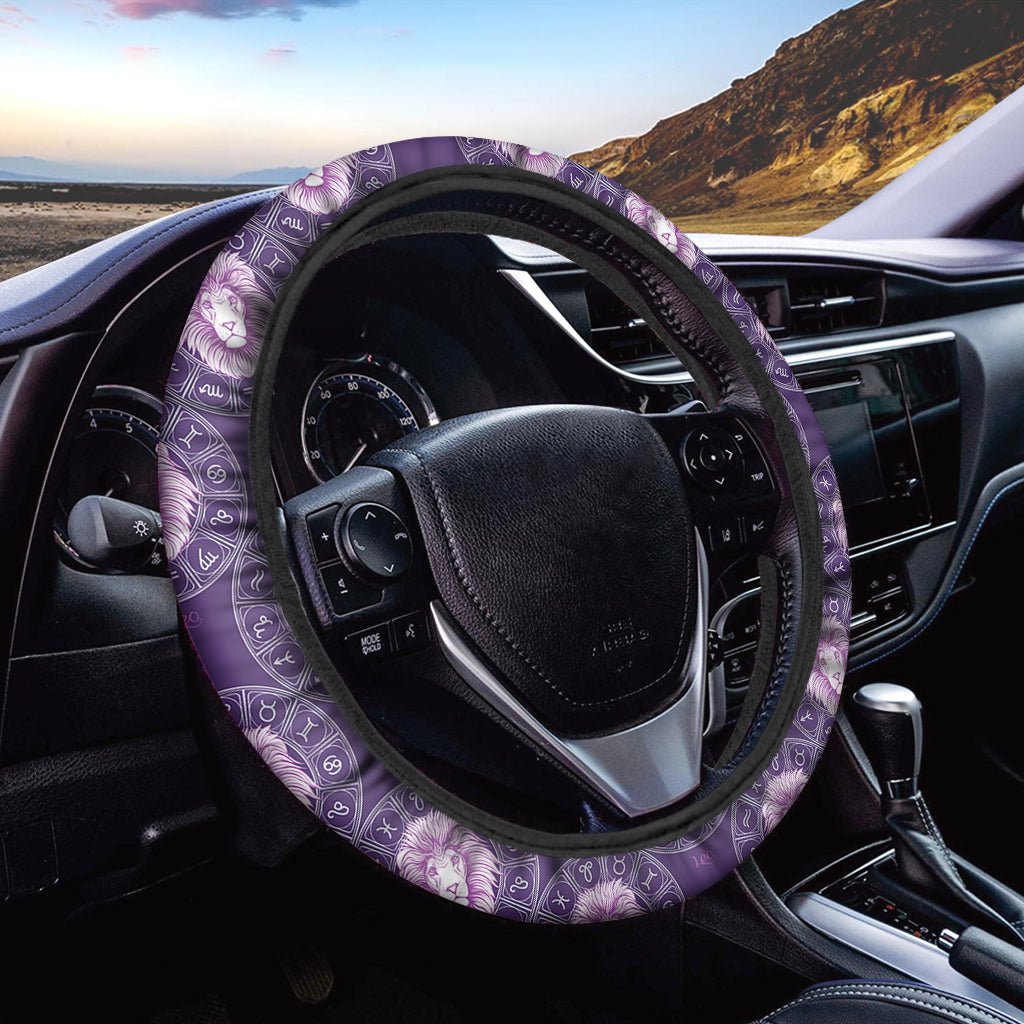 Purple Leo Zodiac Pattern Print Car Steering Wheel Cover