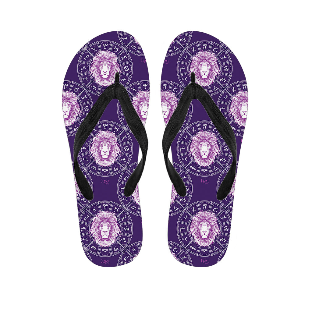 Purple Leo Zodiac Pattern Print Flip Flops