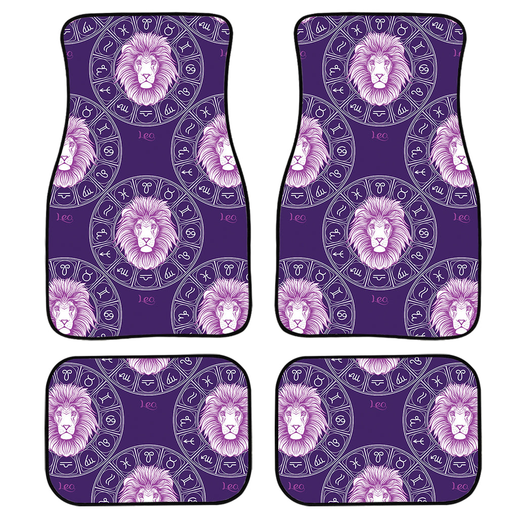 Purple Leo Zodiac Pattern Print Front and Back Car Floor Mats