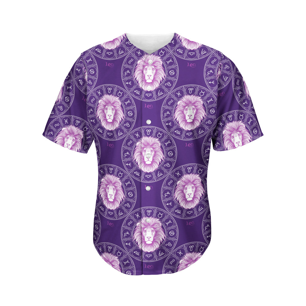 Purple Leo Zodiac Pattern Print Men's Baseball Jersey