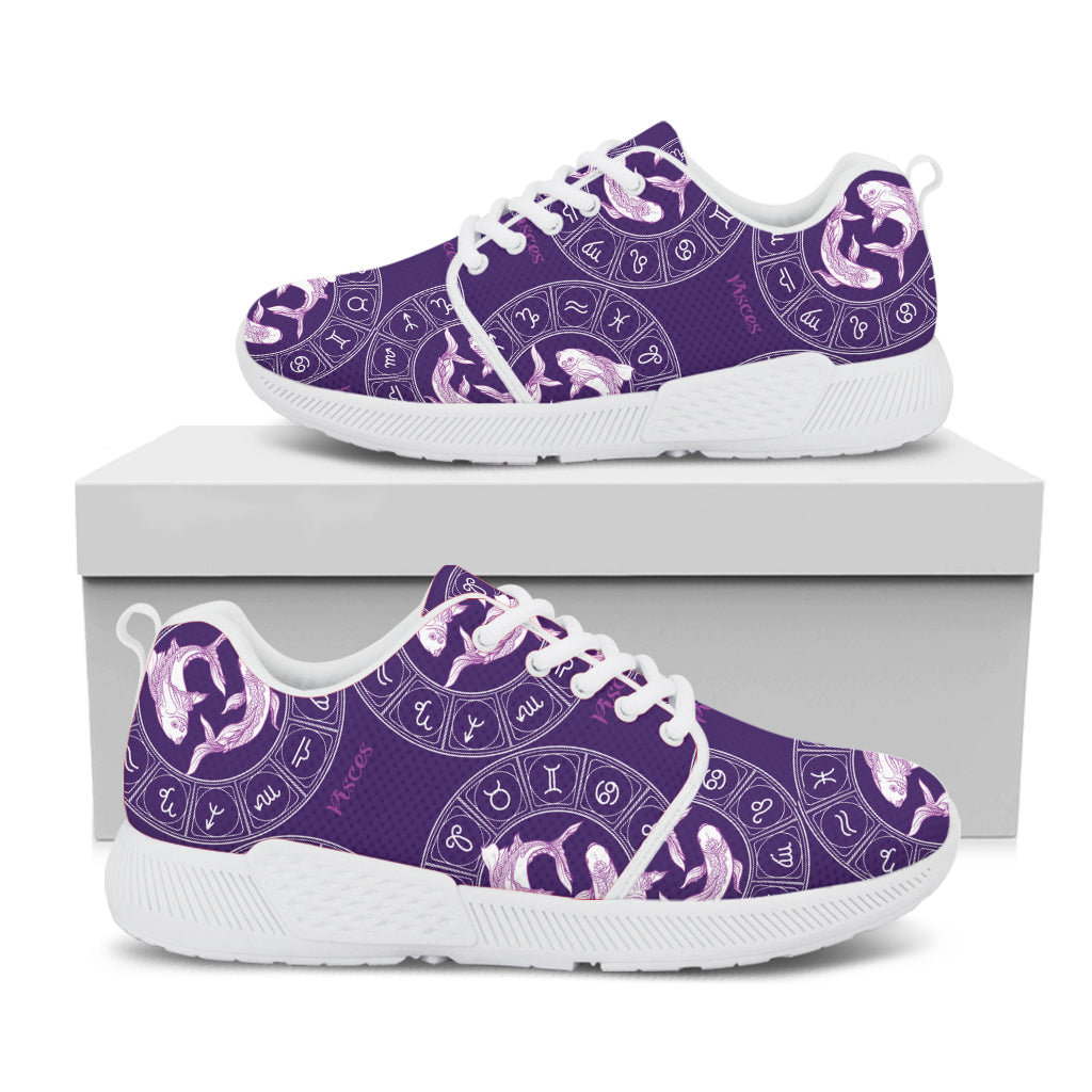 Purple Pisces Zodiac Pattern Print White Athletic Shoes