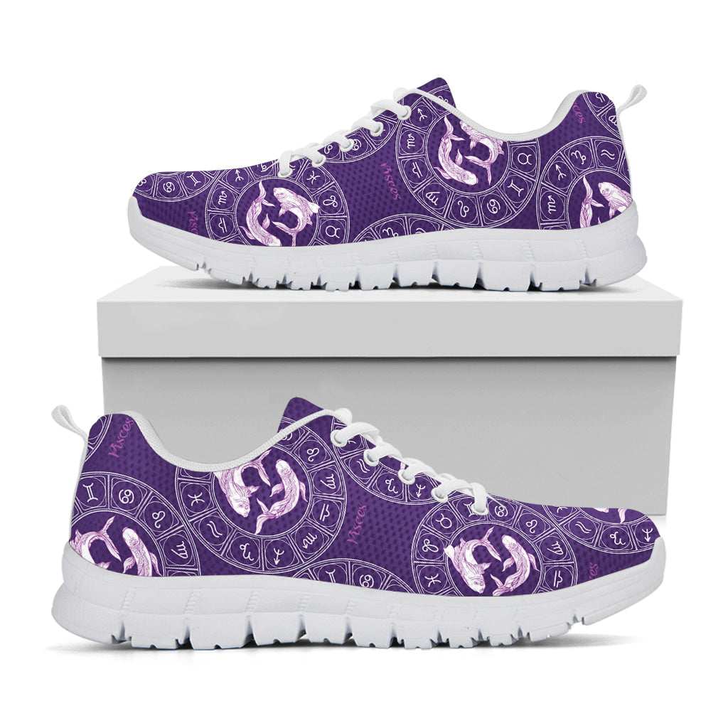 Purple Pisces Zodiac Pattern Print White Sneakers