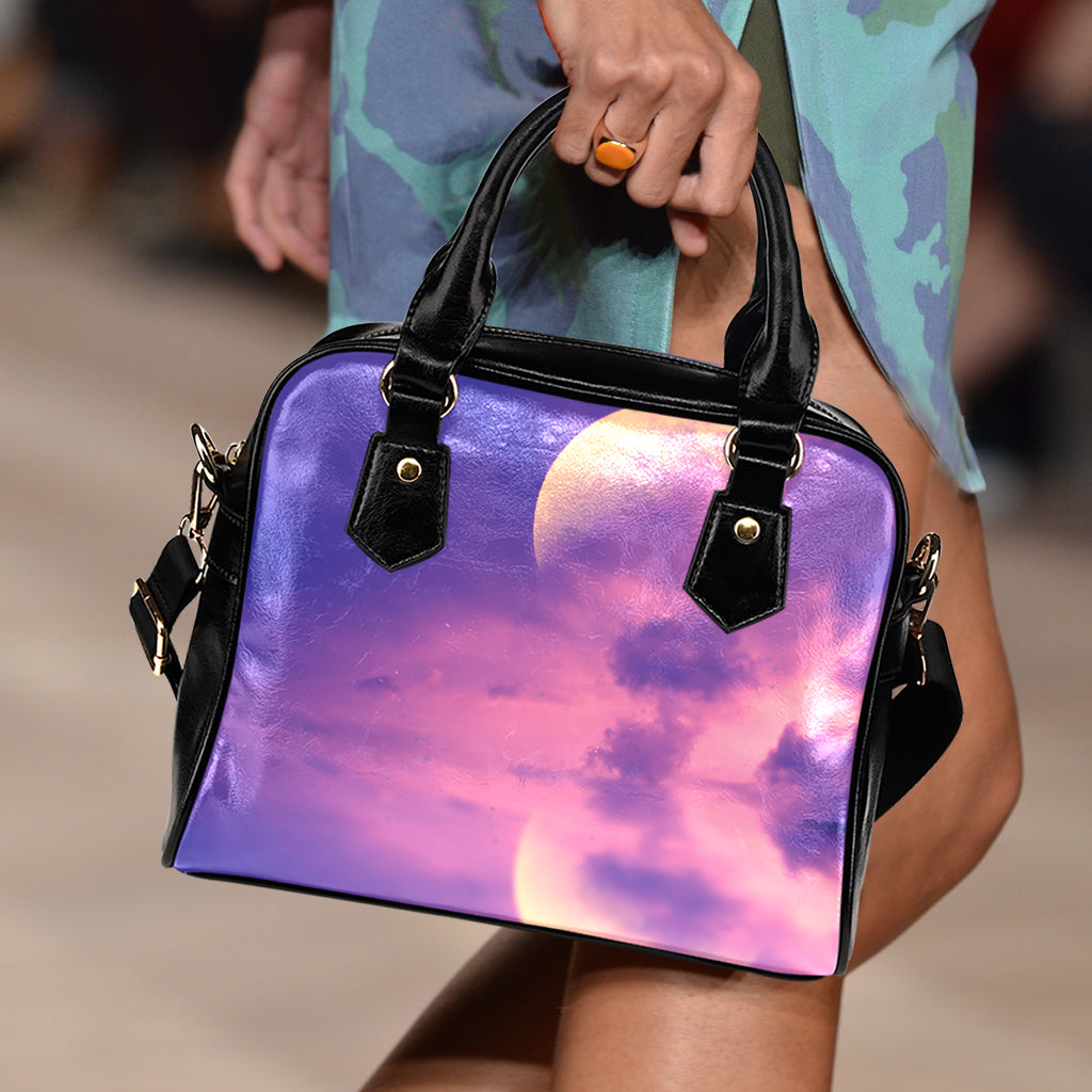 Purple Sky And Full Moon Print Shoulder Handbag