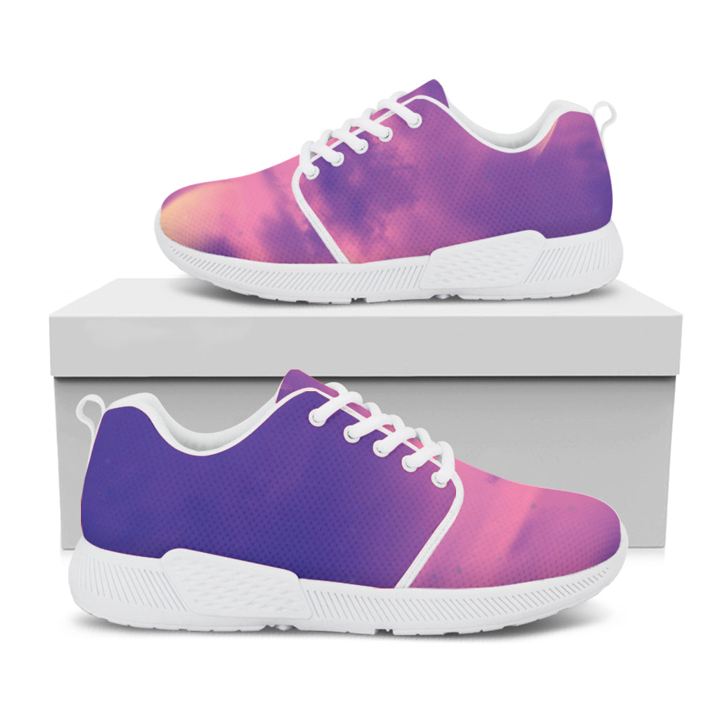 Purple Sky And Full Moon Print White Athletic Shoes