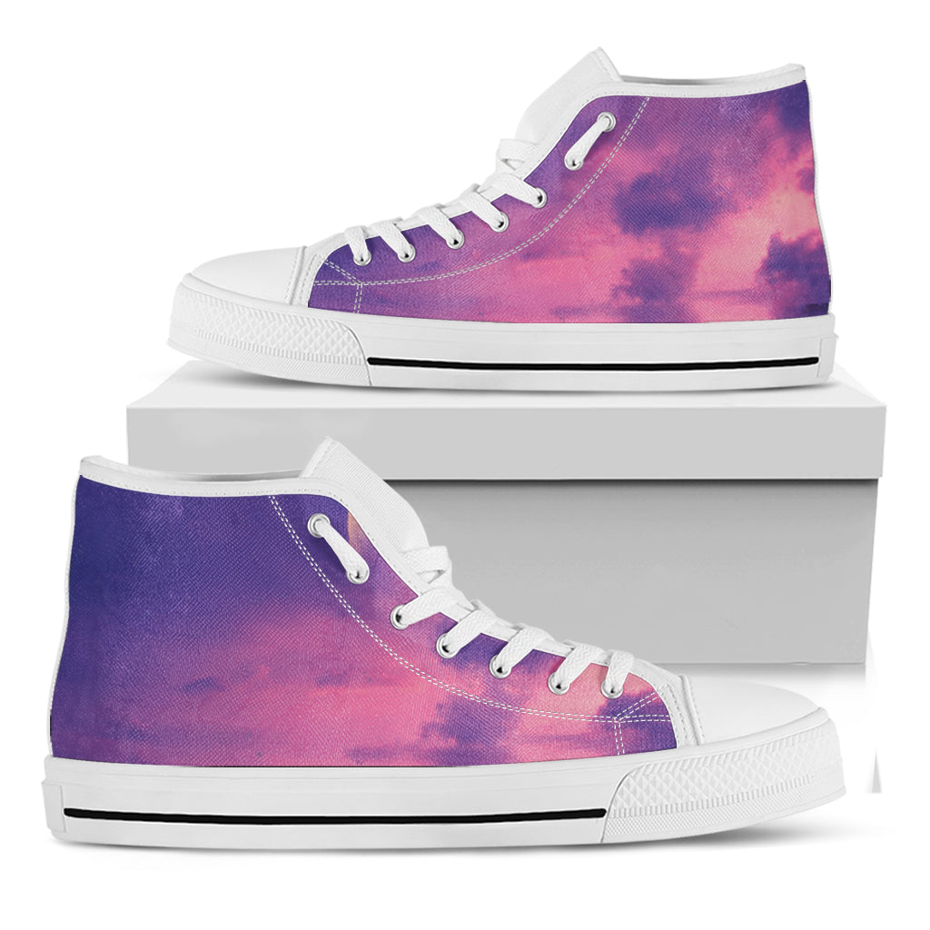 Purple Sky And Full Moon Print White High Top Shoes
