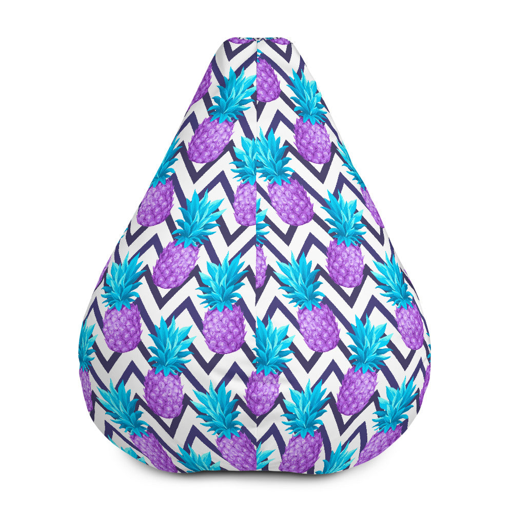 Purple Zig Zag Pineapple Pattern Print Bean Bag Cover
