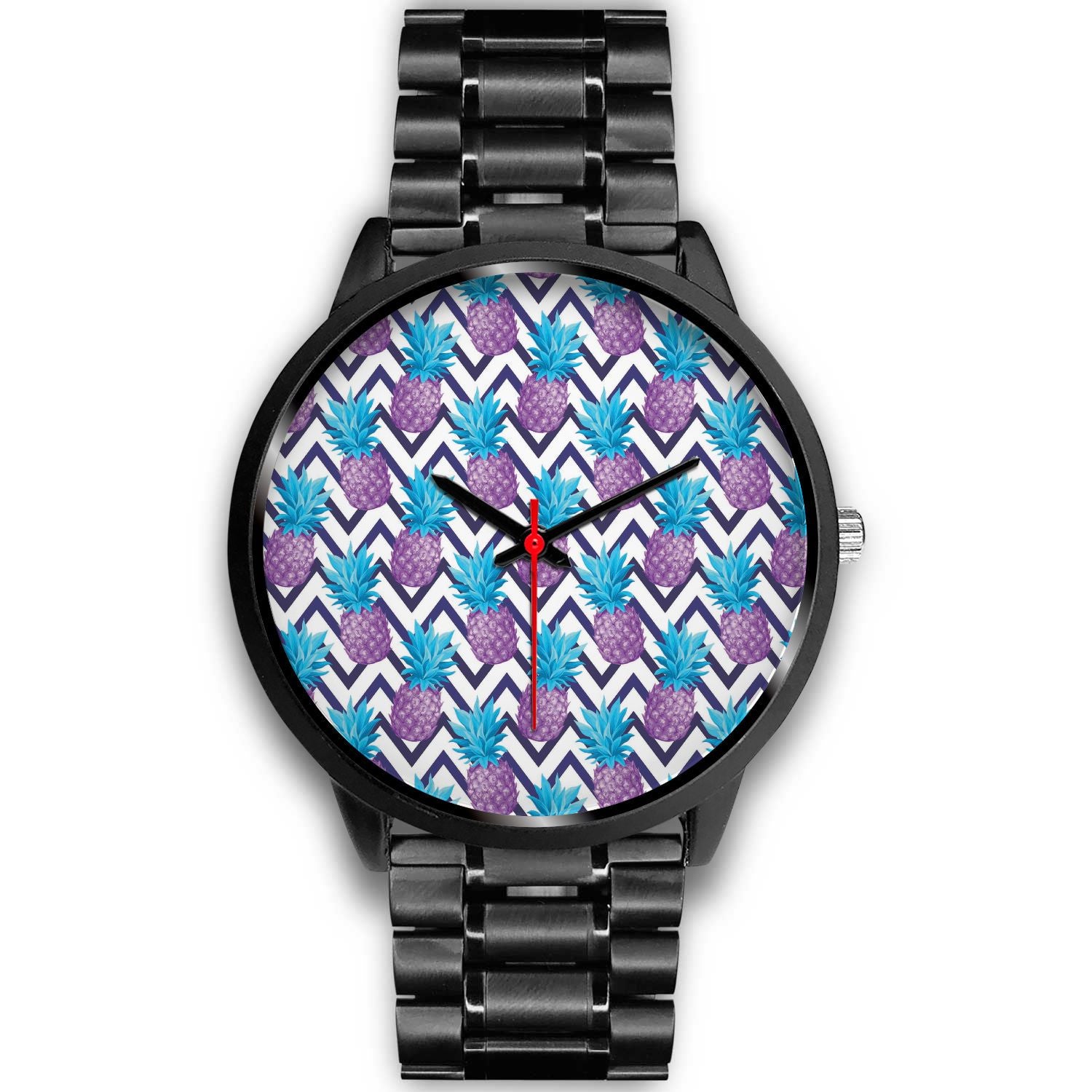 Purple Zig Zag Pineapple Pattern Print Black Watch