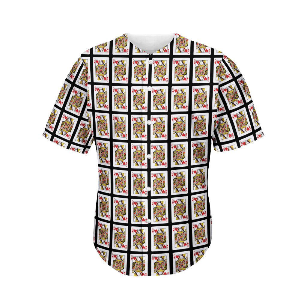 Queen Of Hearts Playing Card Pattern Print Men's Baseball Jersey