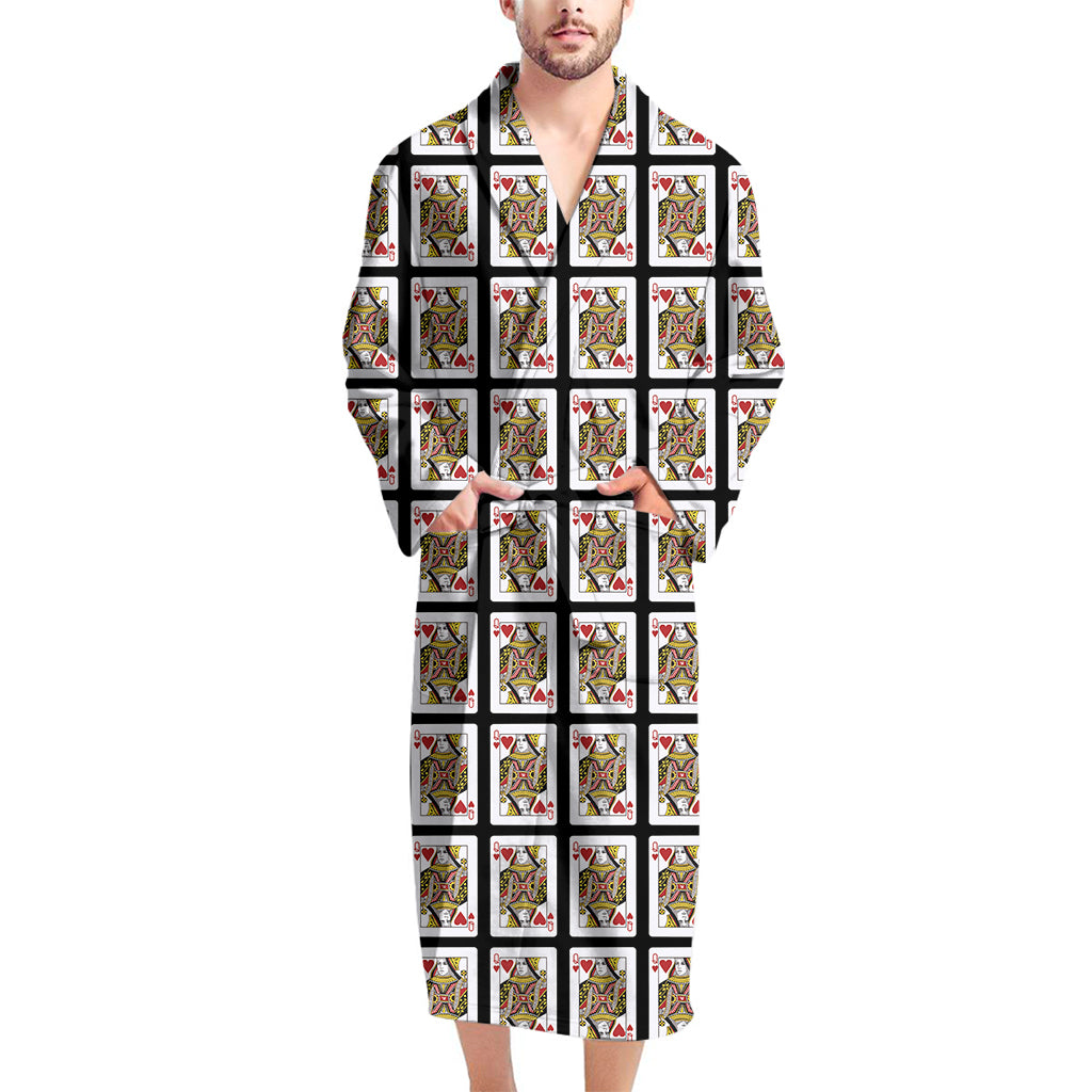 Queen Of Hearts Playing Card Pattern Print Men's Bathrobe