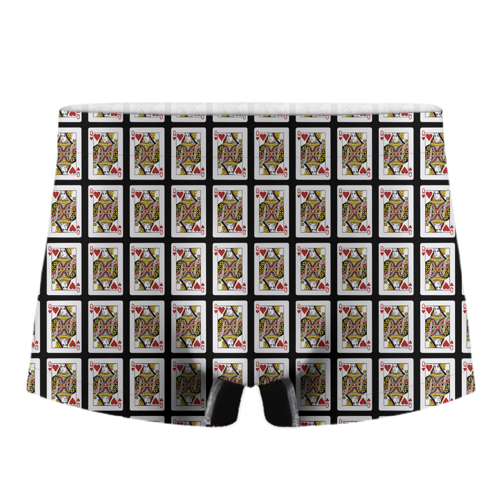 Queen Of Hearts Playing Card Pattern Print Men's Boxer Briefs