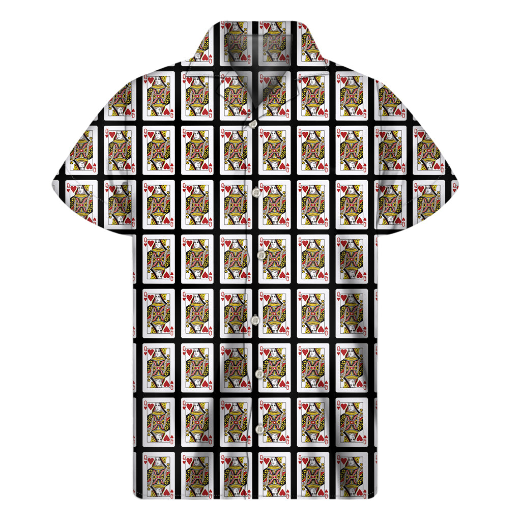 Queen Of Hearts Playing Card Pattern Print Men's Short Sleeve Shirt