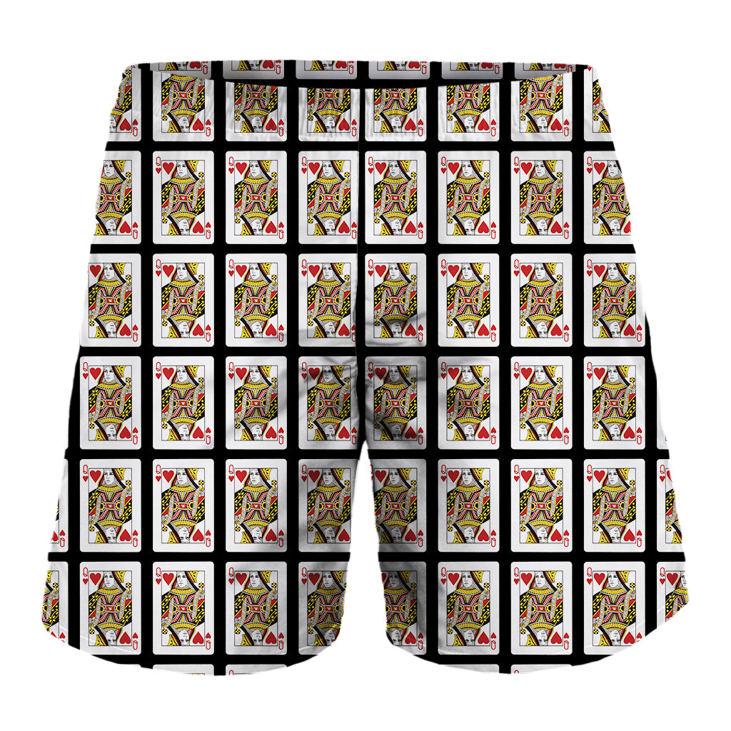 Queen Of Hearts Playing Card Pattern Print Men's Shorts