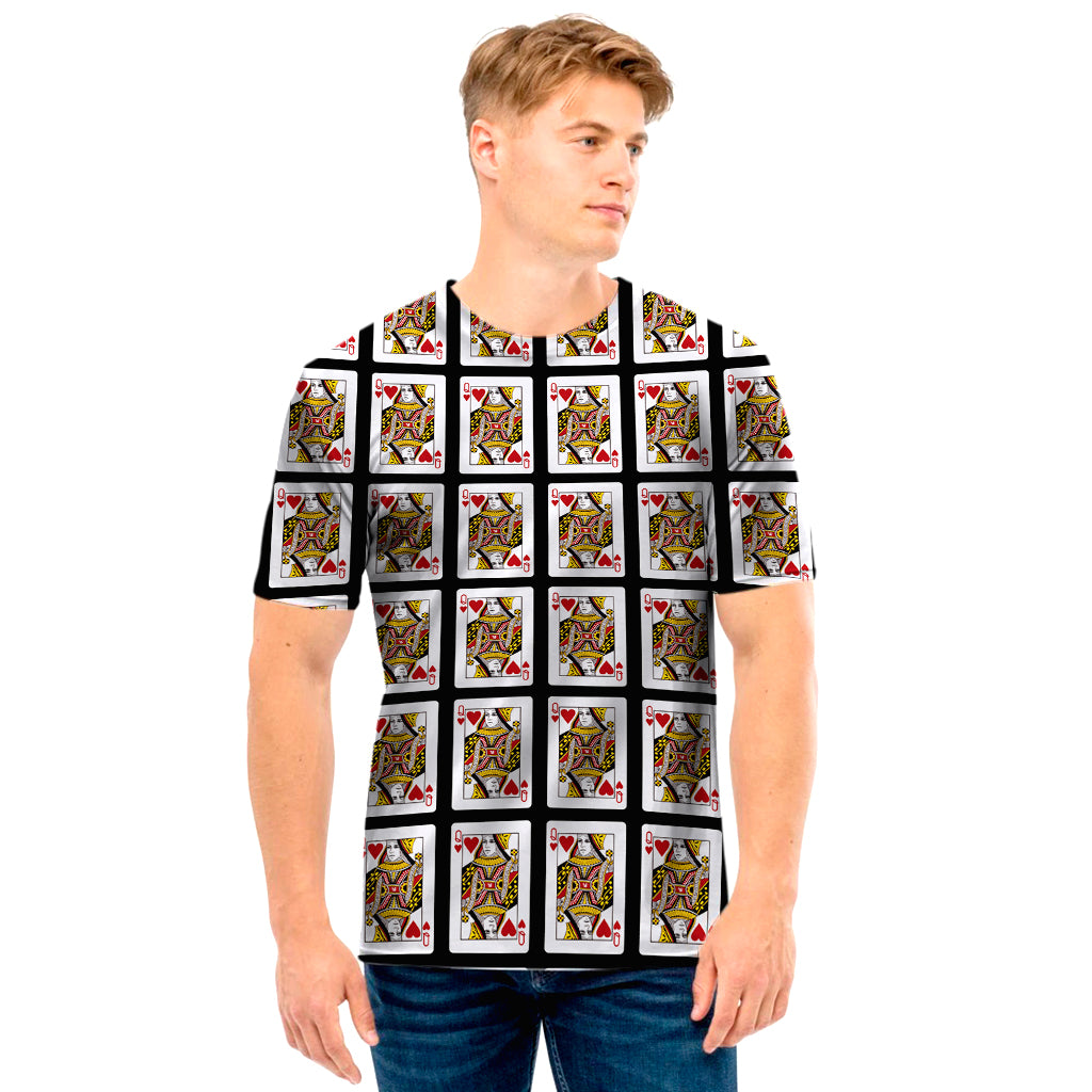 Queen Of Hearts Playing Card Pattern Print Men's T-Shirt