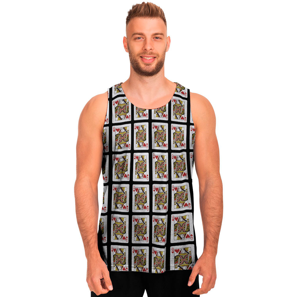 Queen Of Hearts Playing Card Pattern Print Men's Tank Top