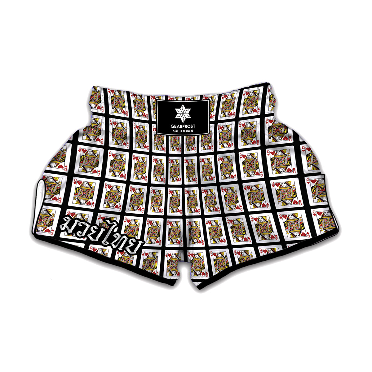 Queen Of Hearts Playing Card Pattern Print Muay Thai Boxing Shorts