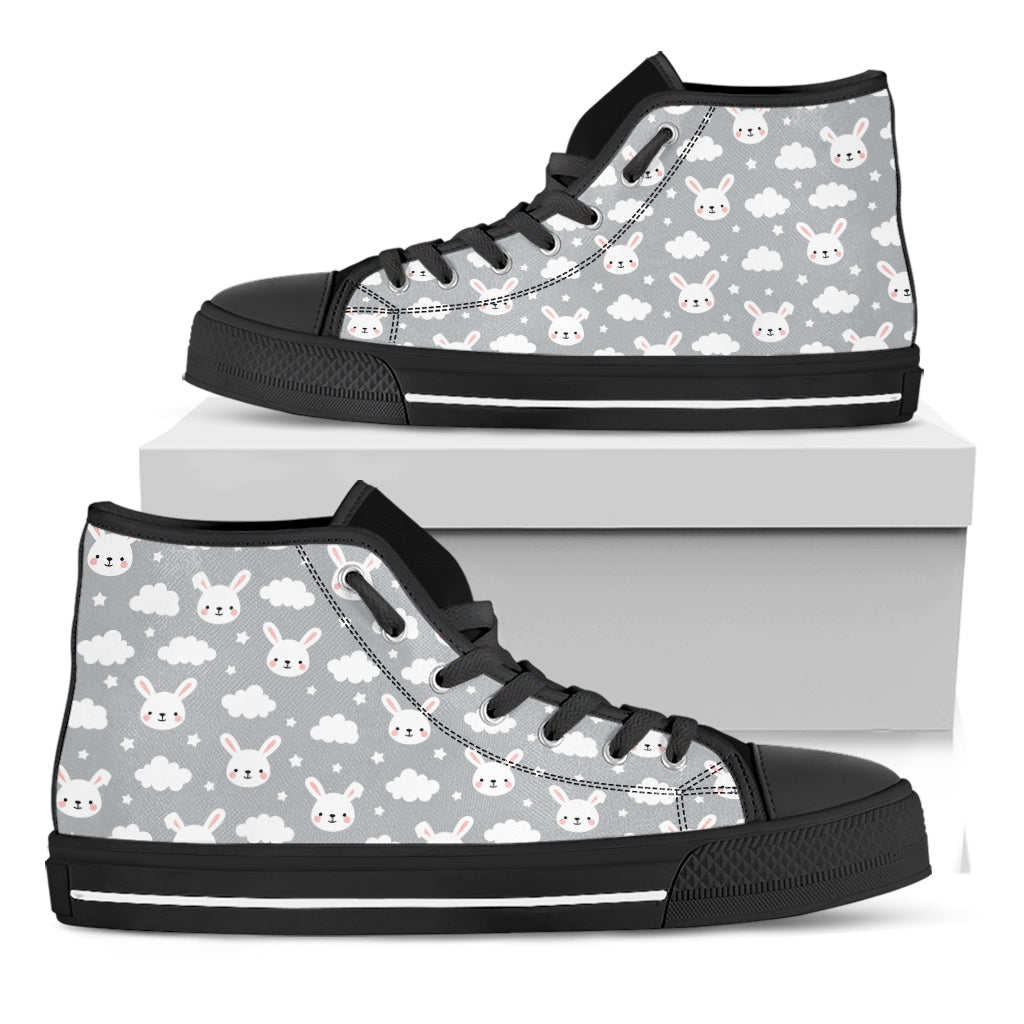 Rabbit And Cloud Pattern Print Black High Top Shoes