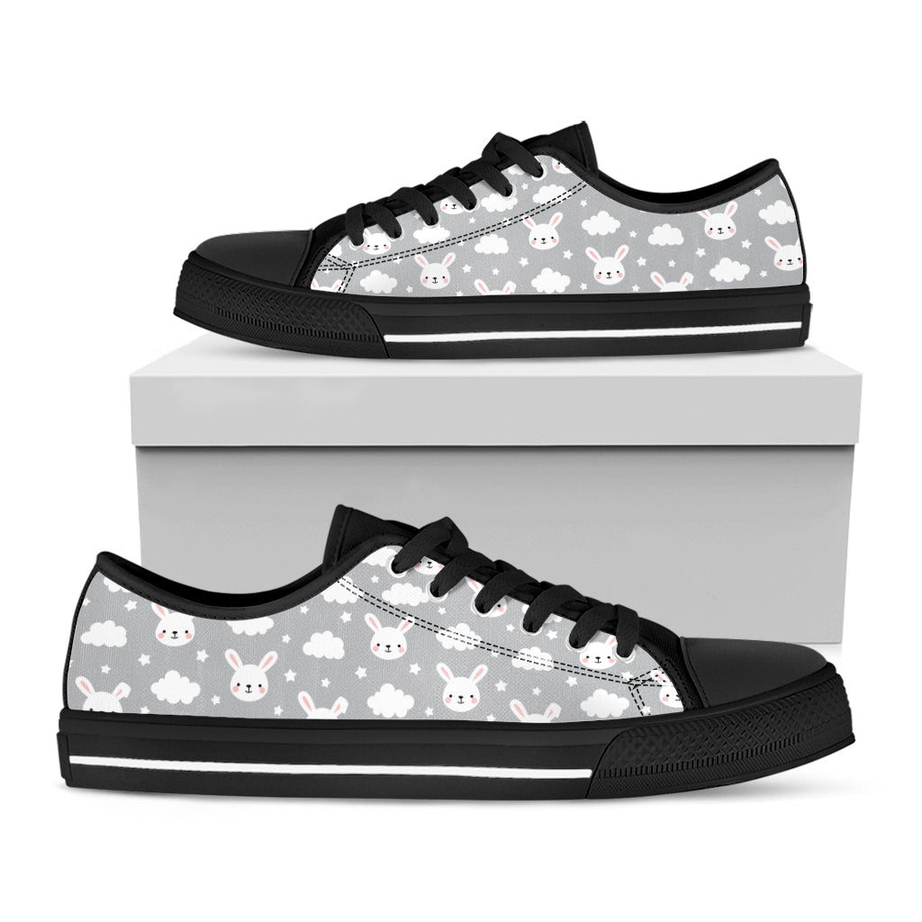 Rabbit And Cloud Pattern Print Black Low Top Shoes