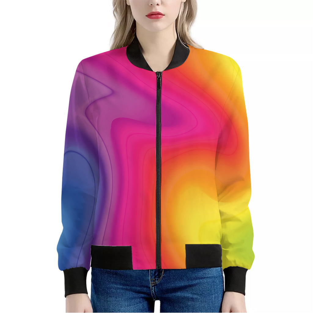 Rainbow Flow Print Women's Bomber Jacket