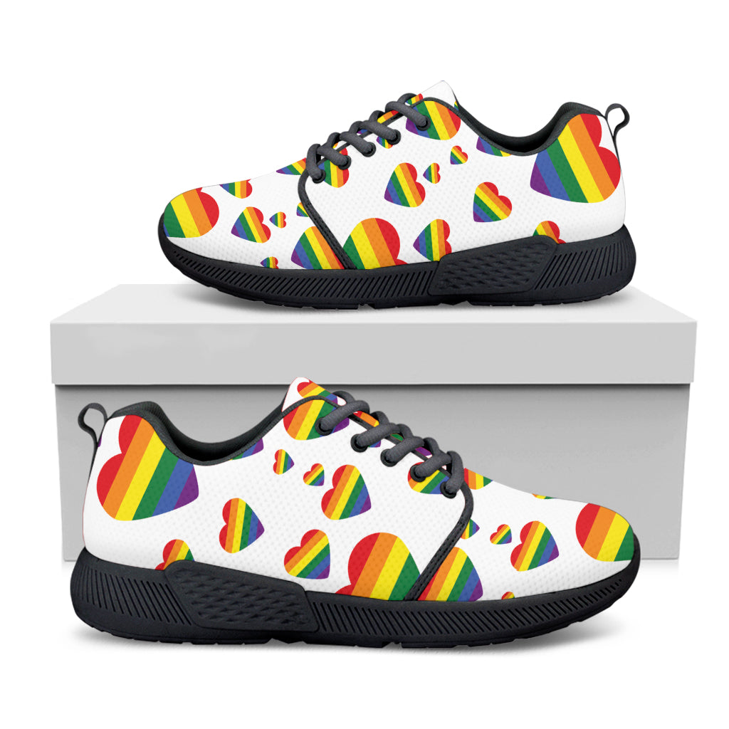 Rainbow LGBT Heart Pattern Print Black Athletic Shoes