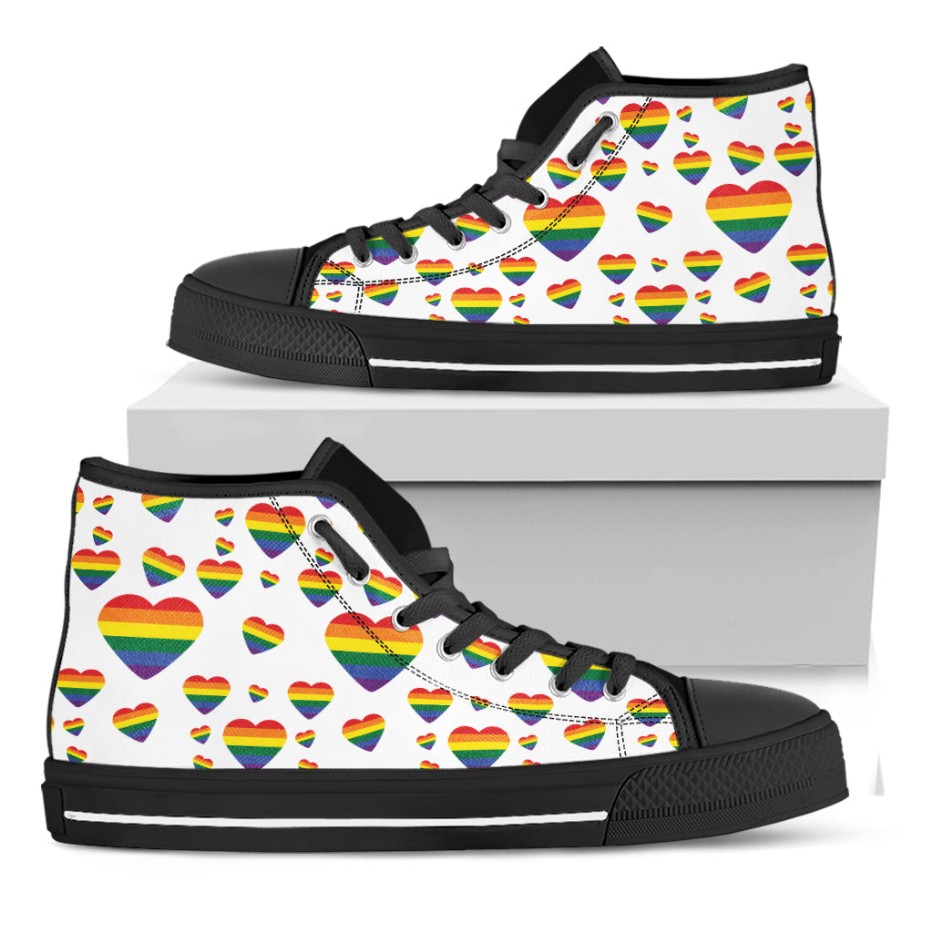 Rainbow LGBT Heart Pattern Print Black High Top Shoes