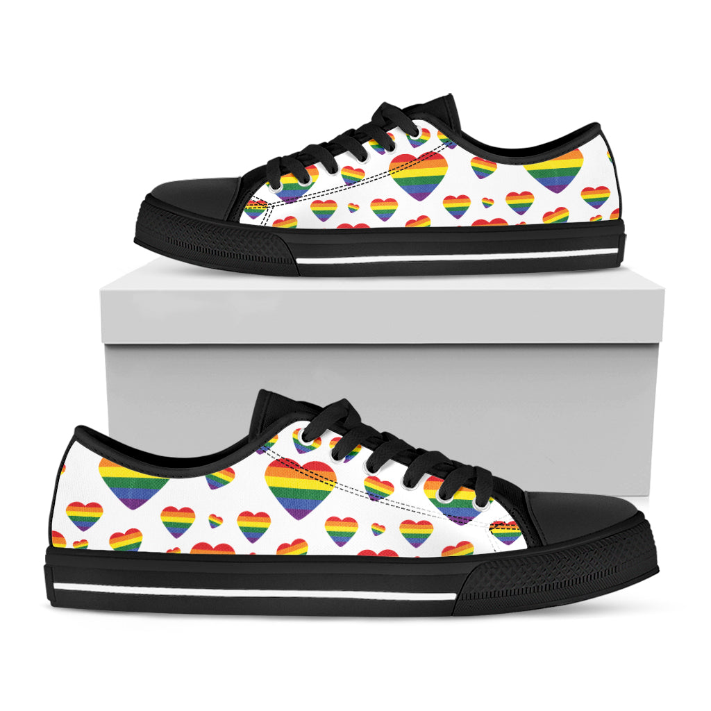 Rainbow LGBT Heart Pattern Print Black Low Top Shoes