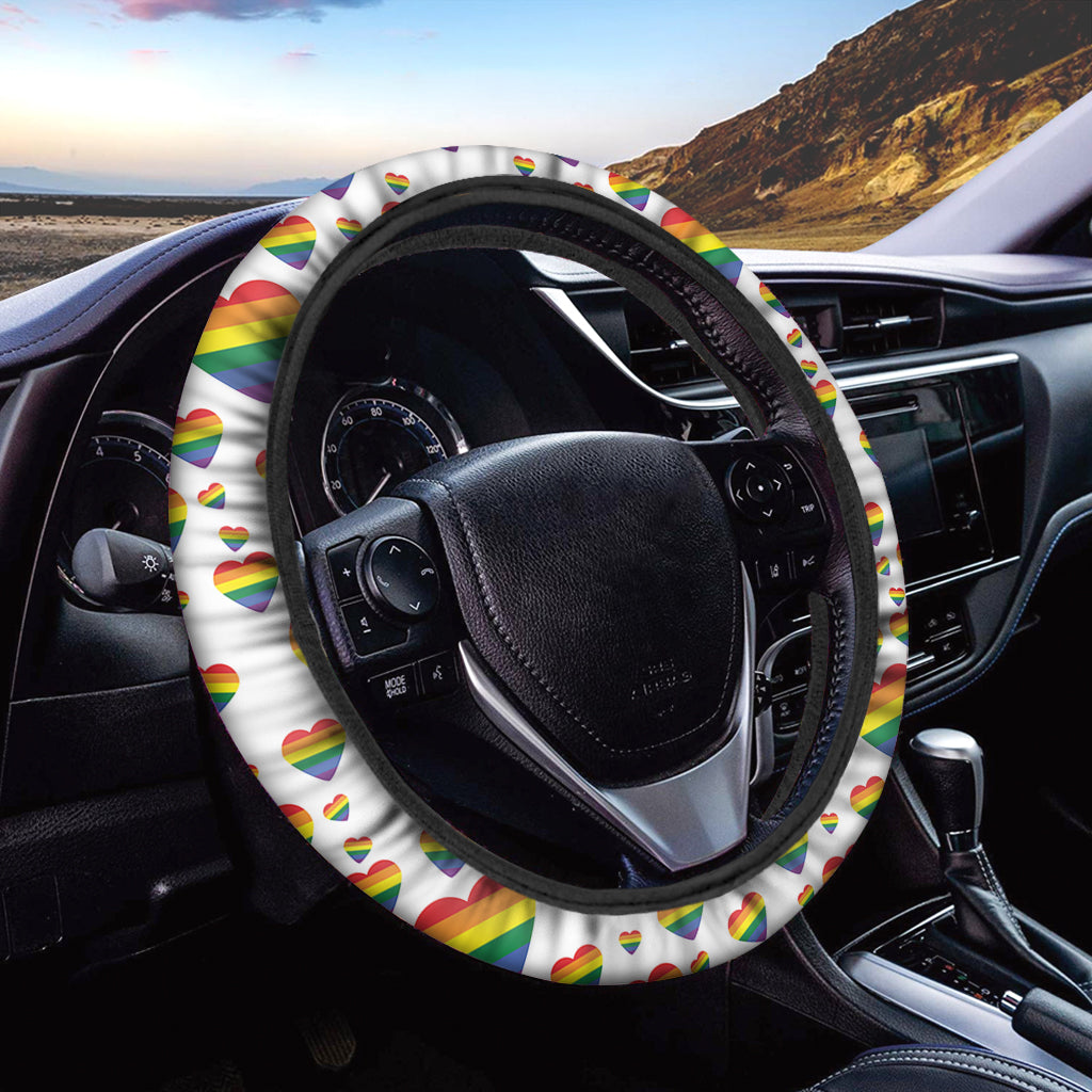 Rainbow LGBT Heart Pattern Print Car Steering Wheel Cover