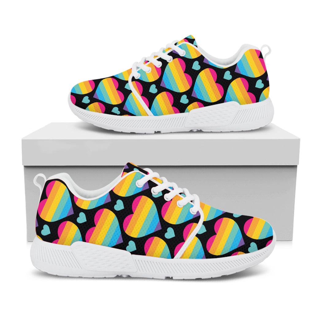 Rainbow LGBT Pride Heart Pattern Print White Athletic Shoes