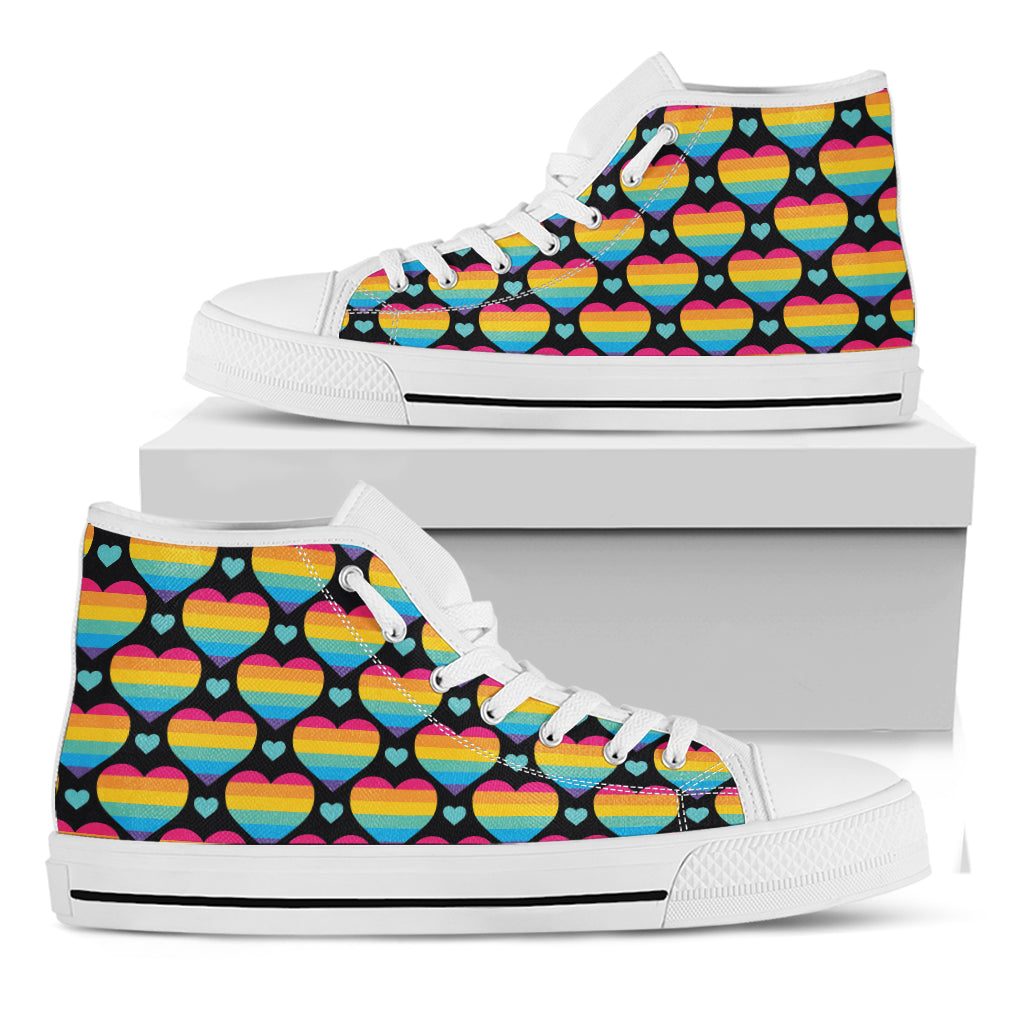 Rainbow LGBT Pride Heart Pattern Print White High Top Shoes