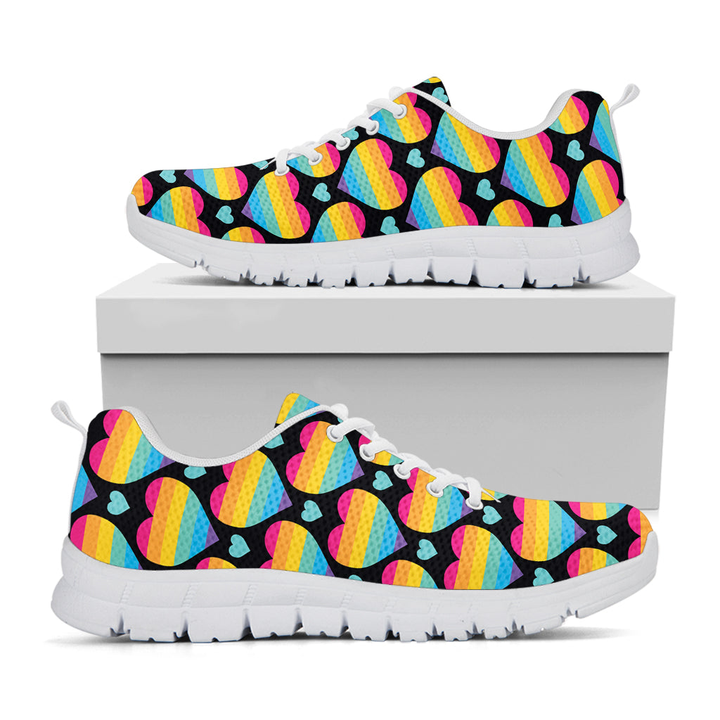Rainbow LGBT Pride Heart Pattern Print White Sneakers