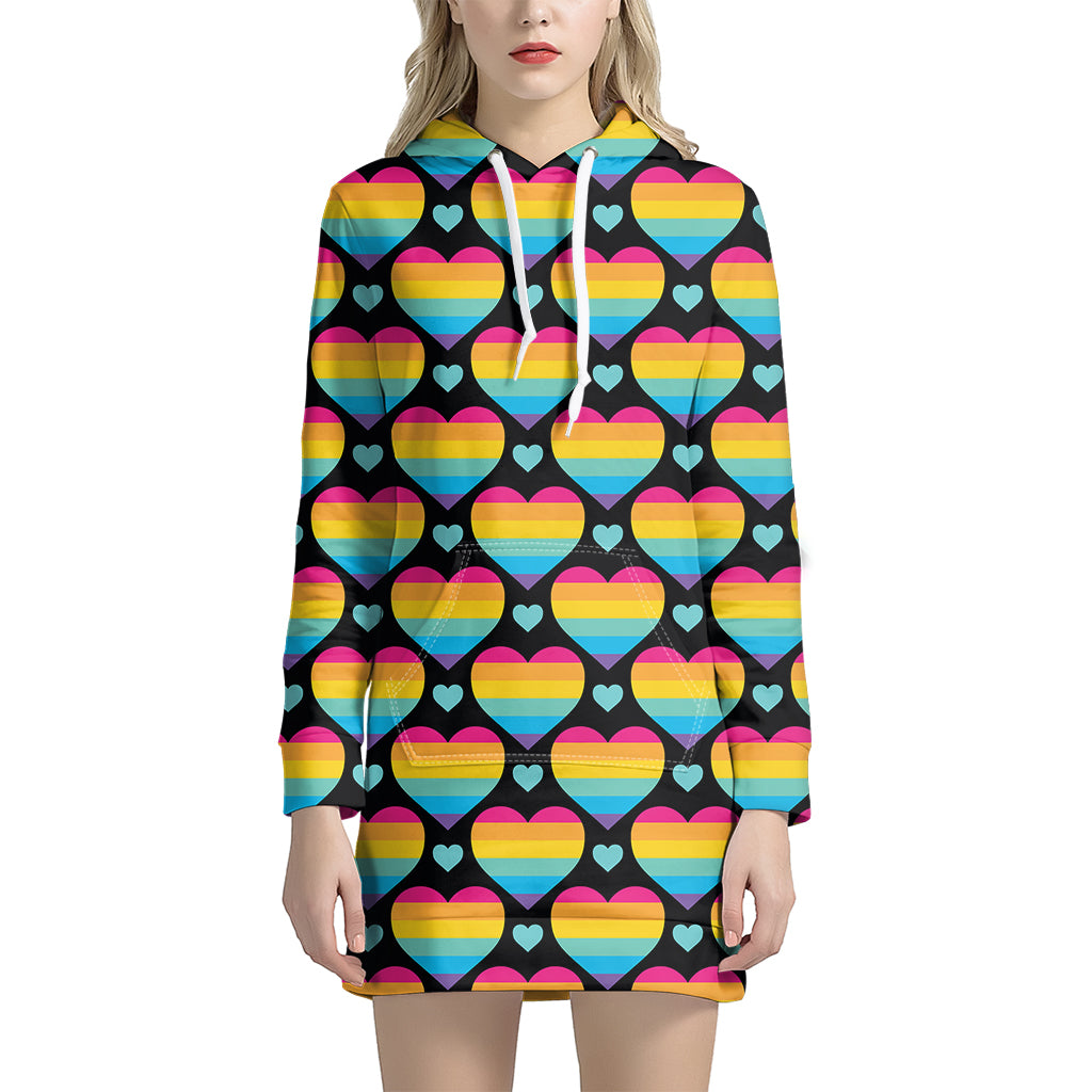 Rainbow LGBT Pride Heart Pattern Print Women's Pullover Hoodie Dress