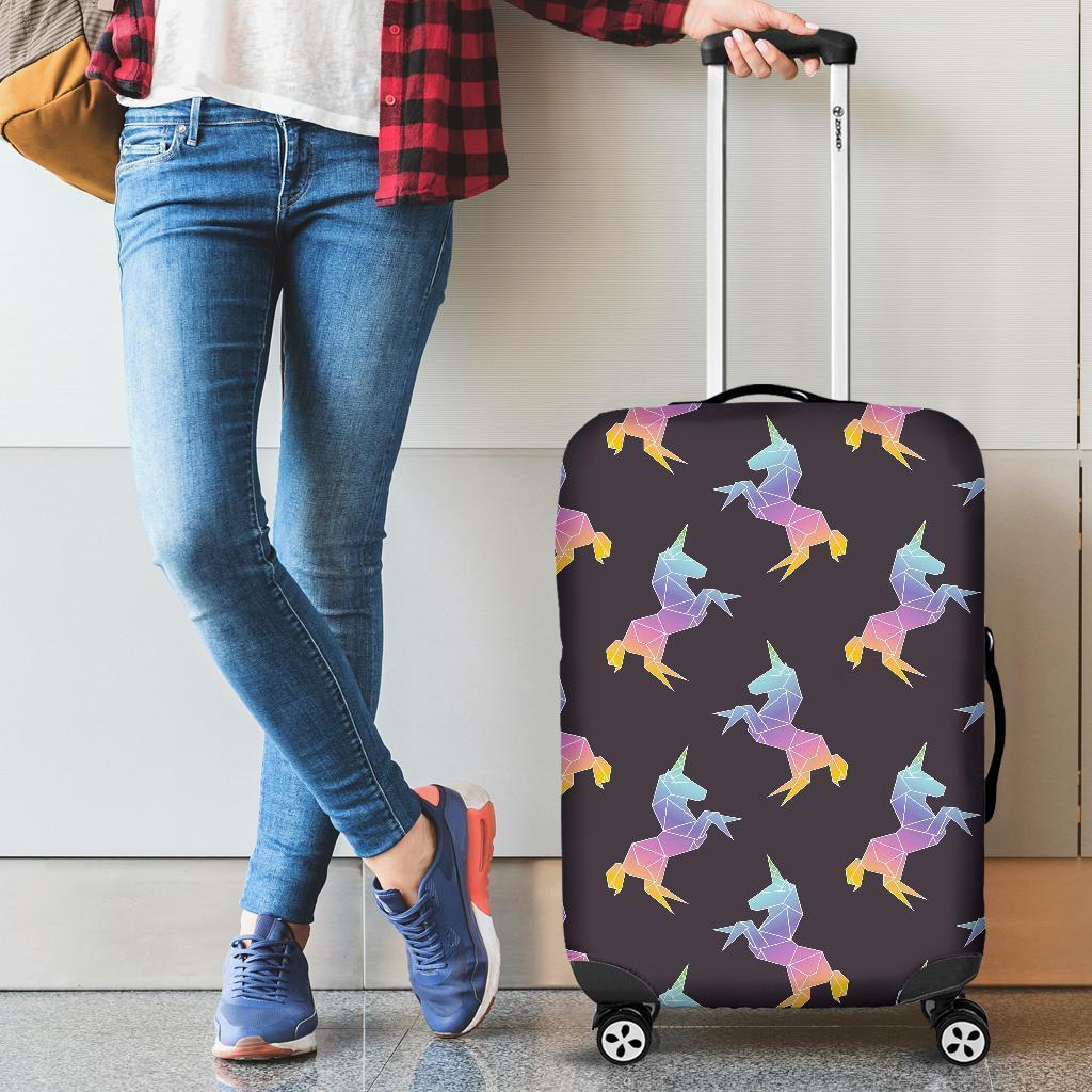 Rainbow Origami Unicorn Pattern Print Luggage Cover