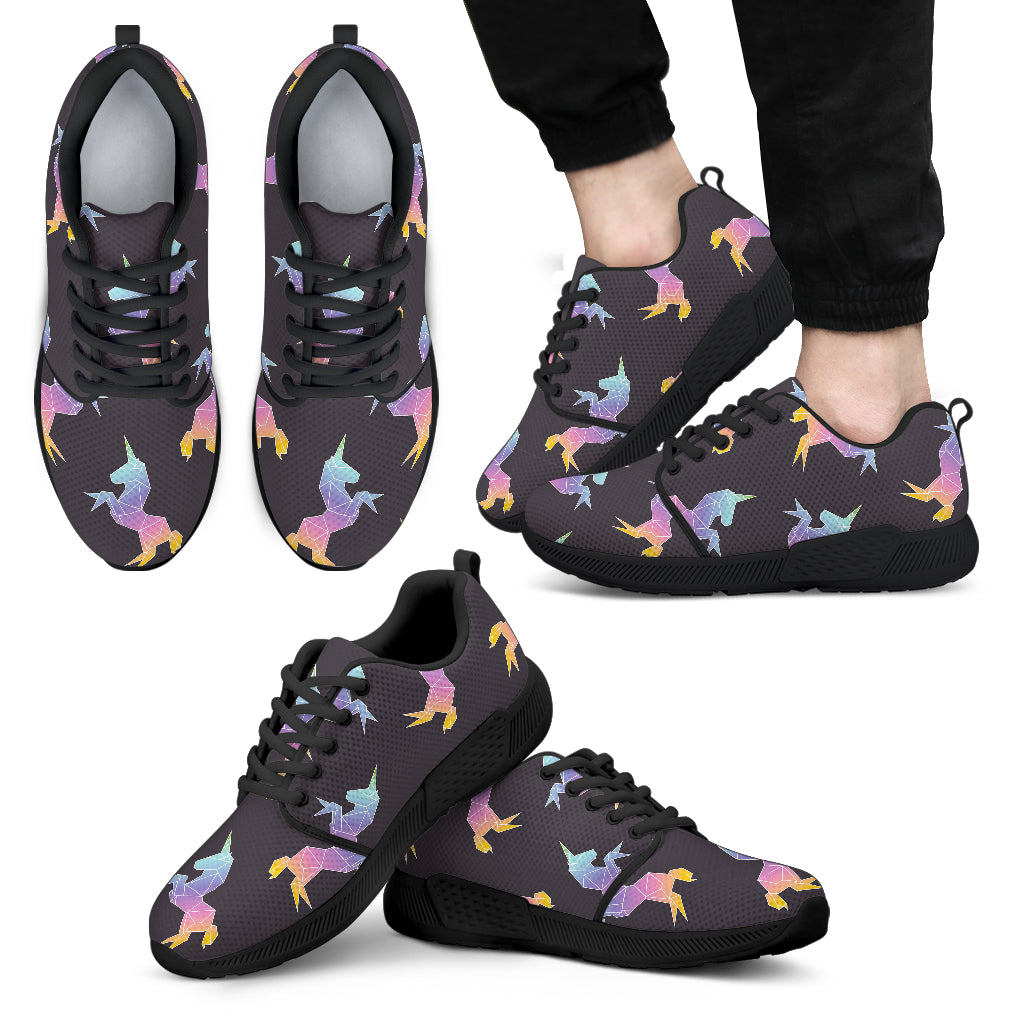 Rainbow Origami Unicorn Pattern Print Men's Athletic Shoes