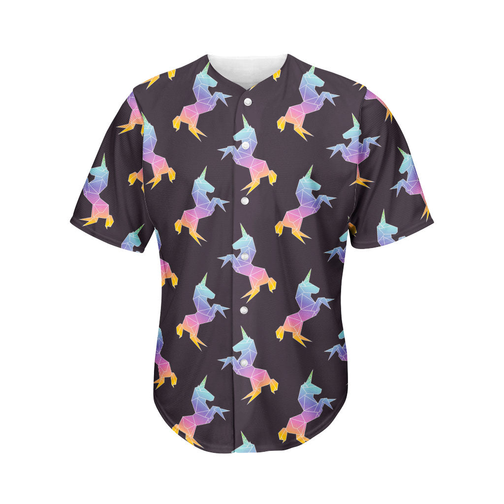 Rainbow Origami Unicorn Pattern Print Men's Baseball Jersey