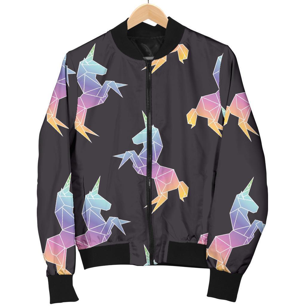 Rainbow Origami Unicorn Pattern Print Men's Bomber Jacket