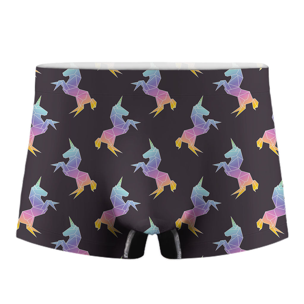 Rainbow Origami Unicorn Pattern Print Men's Boxer Briefs