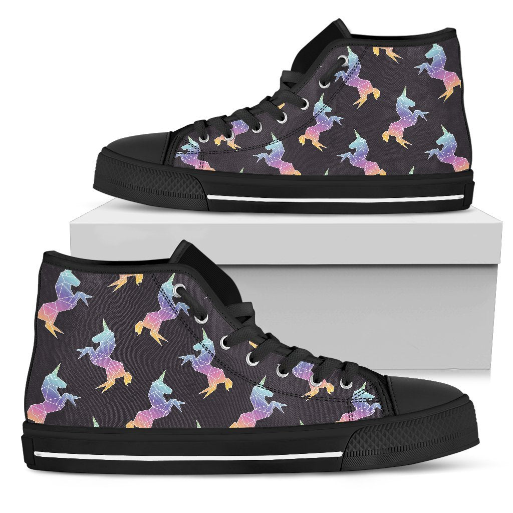 Rainbow Origami Unicorn Pattern Print Men's High Top Shoes