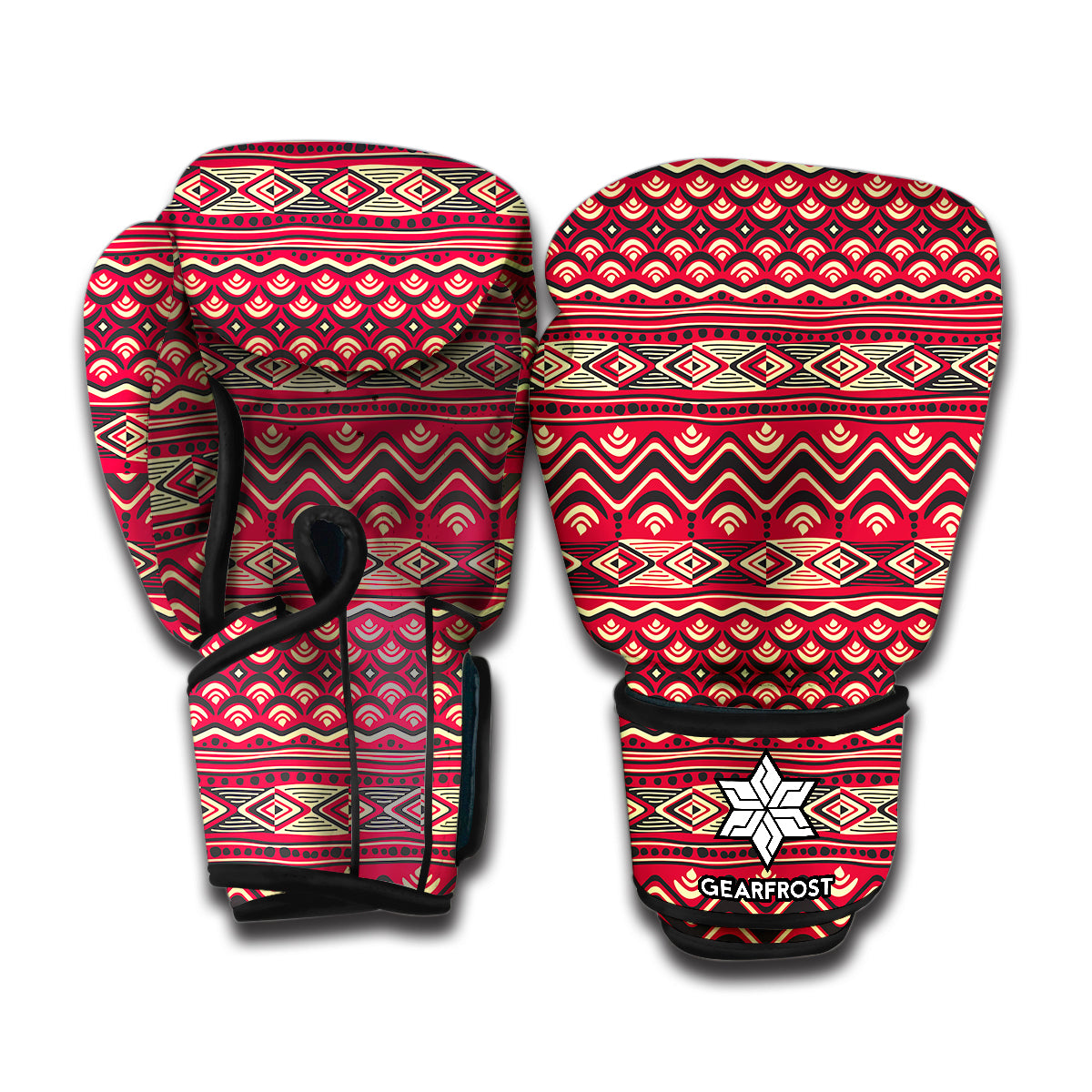 Red African Tribal Pattern Print Boxing Gloves