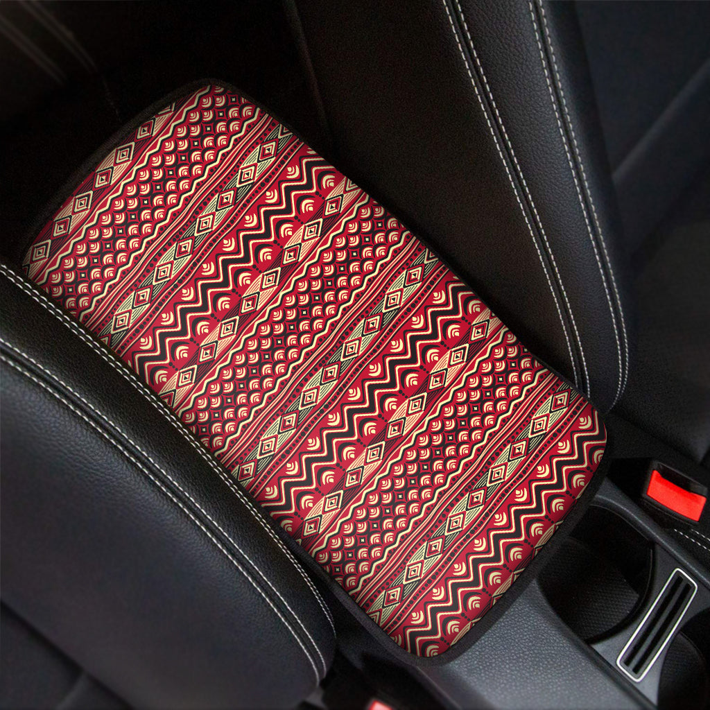 Red African Tribal Pattern Print Car Center Console Cover