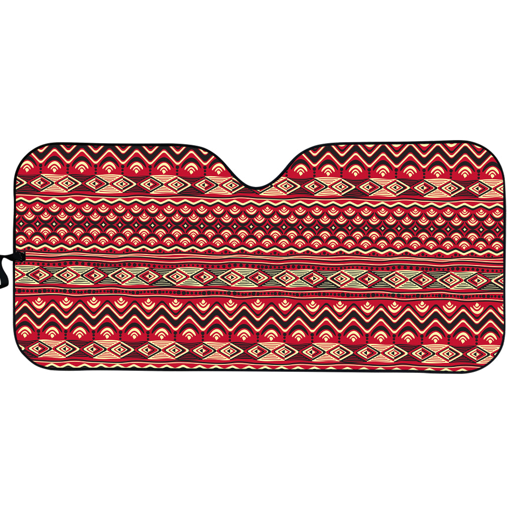 Red African Tribal Pattern Print Car Sun Shade