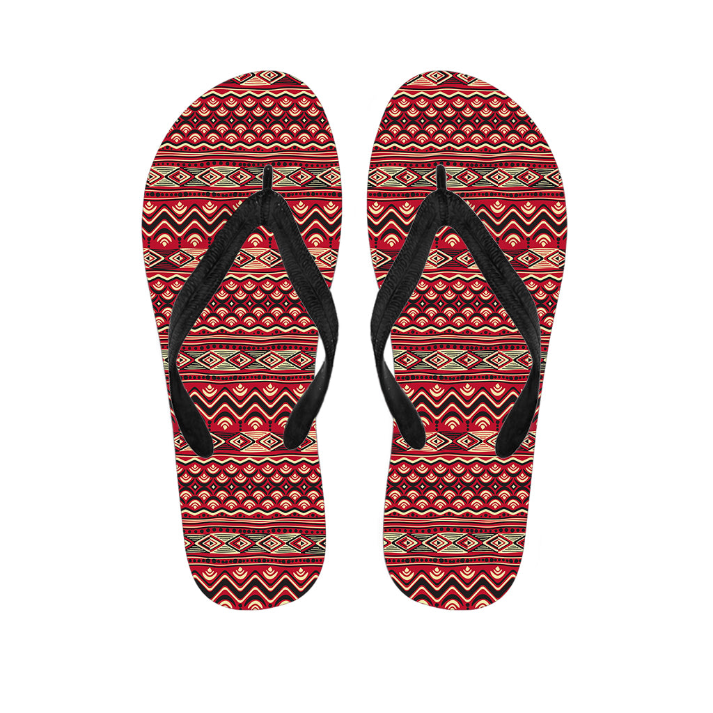 Red African Tribal Pattern Print Flip Flops