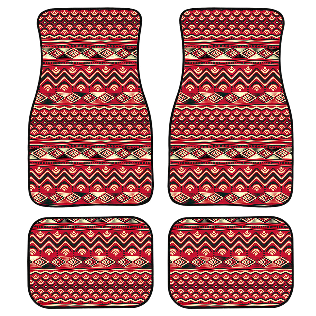 Red African Tribal Pattern Print Front and Back Car Floor Mats