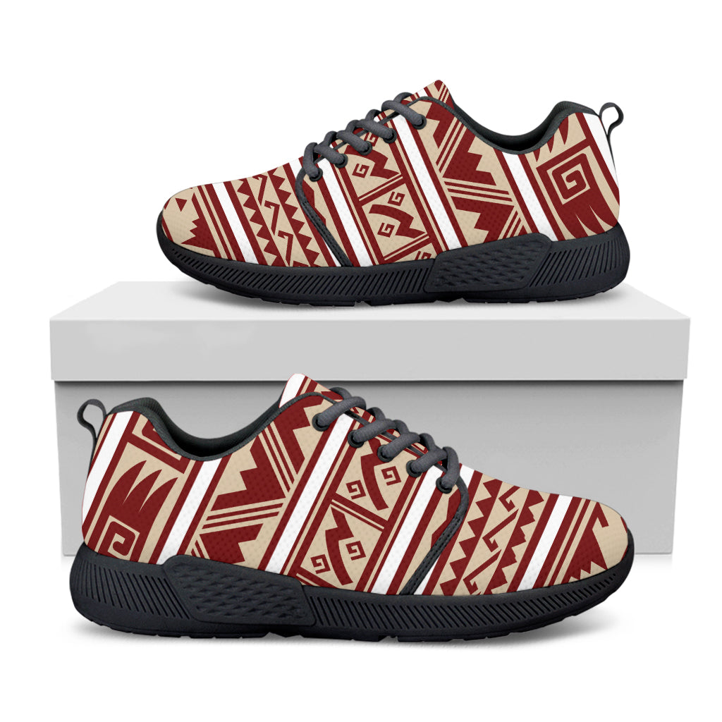 Red And Beige Southwestern Pattern Print Black Athletic Shoes